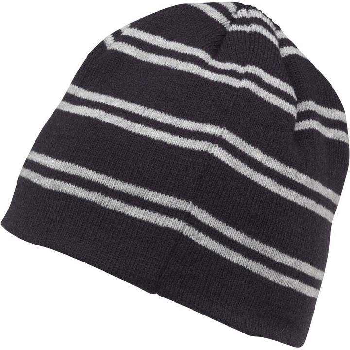 Boys Knitted Striped Beanie Hat Navy/Grey Marl