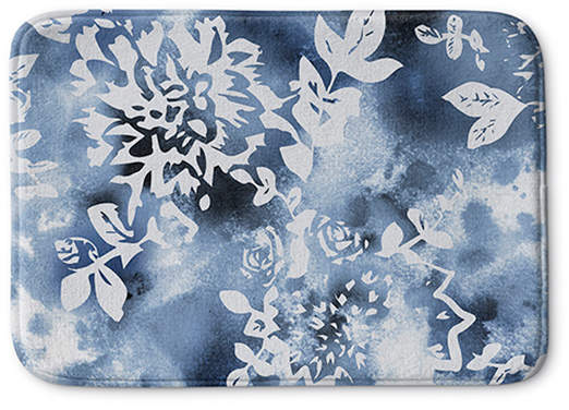 Blue Floral Memory Foam Bath Mat