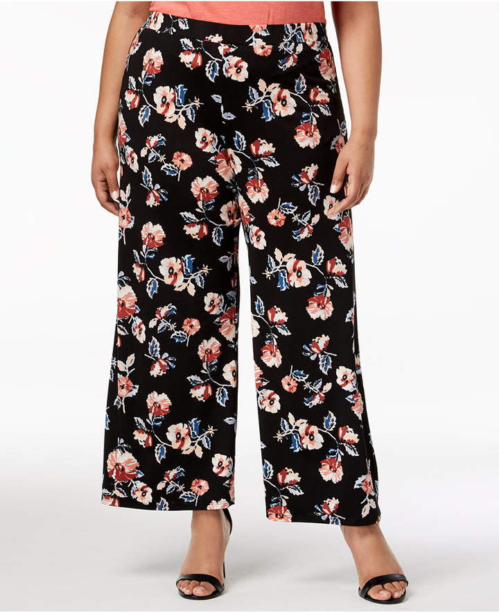 Monteau Trendy Plus Size Floral-Print Soft Pants