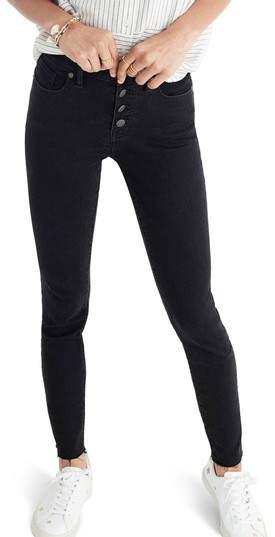 9-Inch Button High Waist Ankle Skinny Jeans