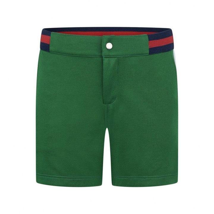 GUCCIBoys Green Technical Jersey Shorts With Web