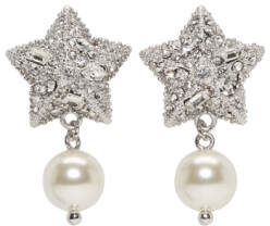 Silver Pearl and Crystal Star Earrings