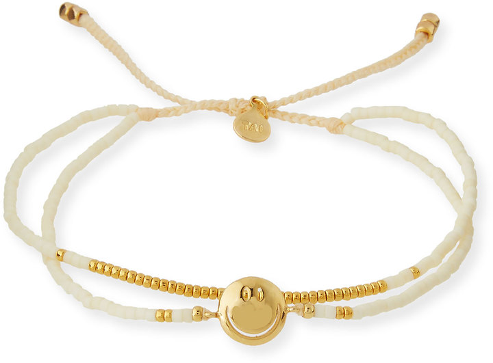 Smiley Emoji Beaded Bracelet, Ivory