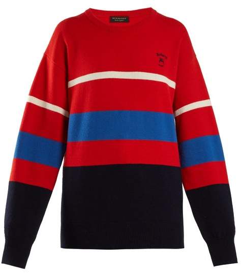 Logo-embroidered striped wool sweater