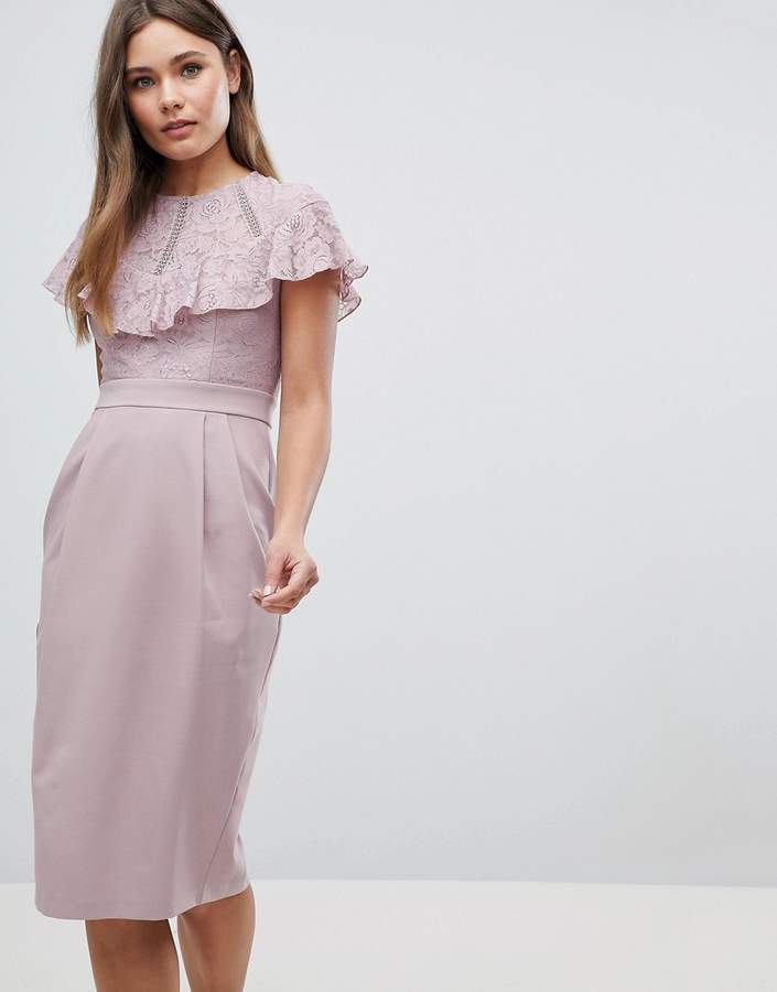 – Midi-Bleistiftkleid mit Spitzeneinsatz