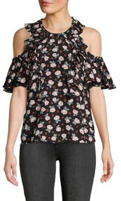 Rosalie Cold-Shoulder Floral Silk Top