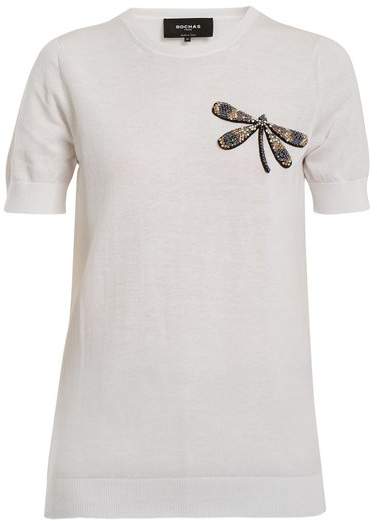 Dragonfly-appliqué cotton-knit top