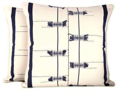 Striking Minimalist 100% Cotton Blue and Ivory Minimalist Cushion Covers Pair