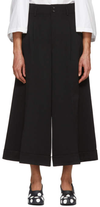 Black Wool Gabardine Wide-leg Trousers