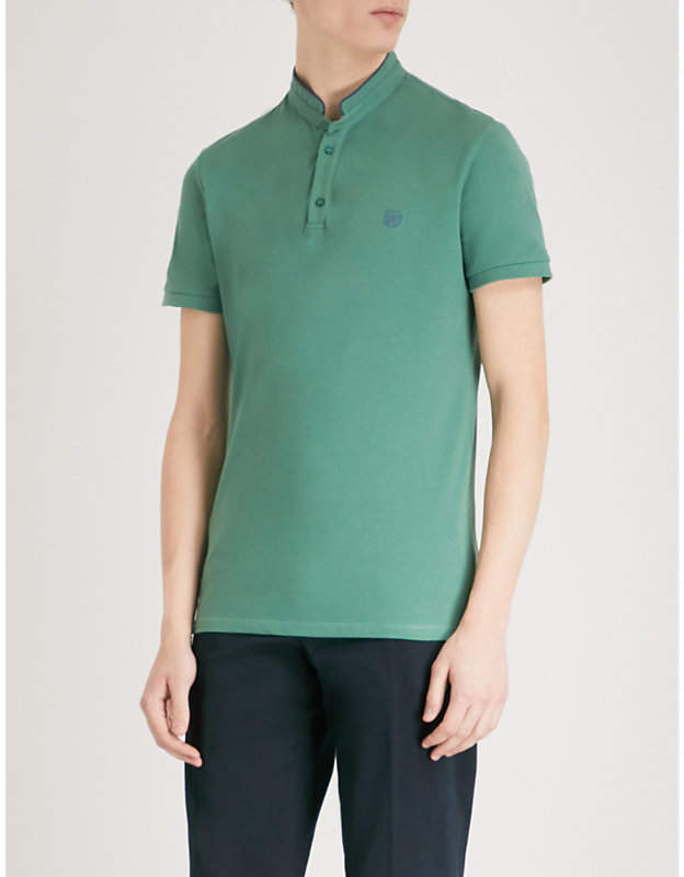 Officer-collar cotton polo shirt