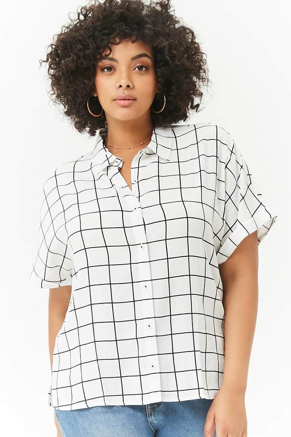 Plus Size Grid Print Shirt