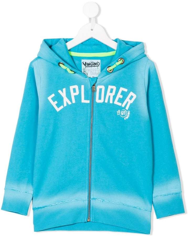 explorer print zipped hoodie