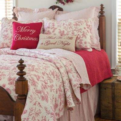 Evergreen Toile Reversible Full/Queen Quilt Set in Red