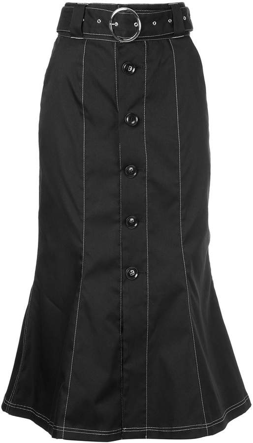 contrast stitch belted skirt