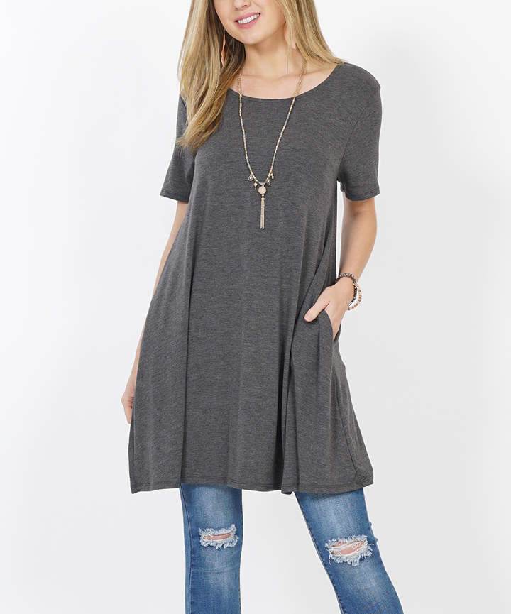 Charcoal Heather Pocket Swing Tunic - Women & Plus