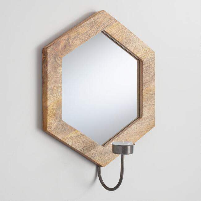 Mirrored Wood Griffin Hexagon Sconce