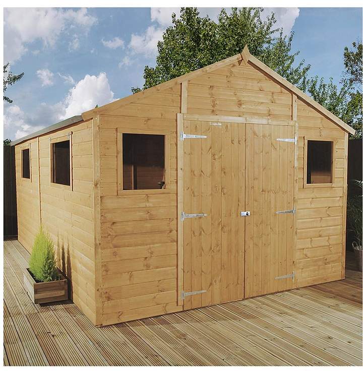 MERCIA 12x10ft Premium Tongue & Groove Apex Workshop With 6 Windows, Double Door, T&G Roof & Floor - Assembly Included