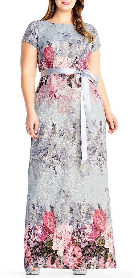 Adrianna Papell Plus Size Floral Printed Column Gown
