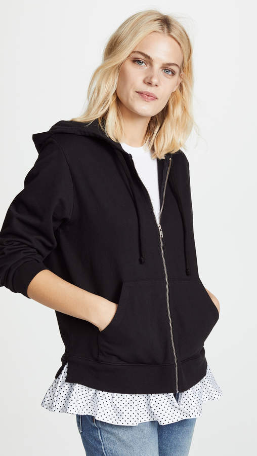 Asymmetric Hoodie with Polka Dot Ruffle