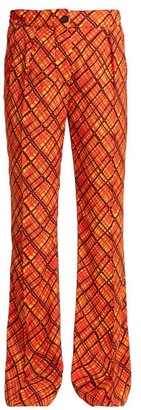 Marni Tartan Print Flared Trousers - Womens - Orange Print