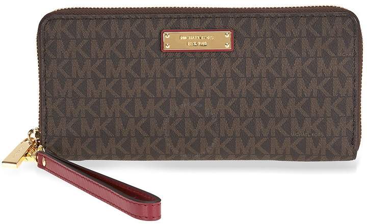 Michael Kors Jet Set Travel Logo Continental Wristlet- Brown and Mulberry - ONE COLOR - STYLE