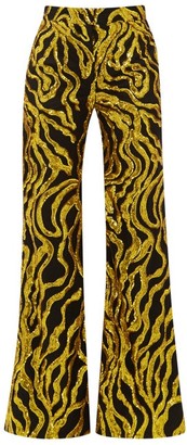 Halpern Sequinned Vine Flared Trousers - Womens - Black Gold Halpern Sequinned Vine Flared Trousers - Womens - Black Gold