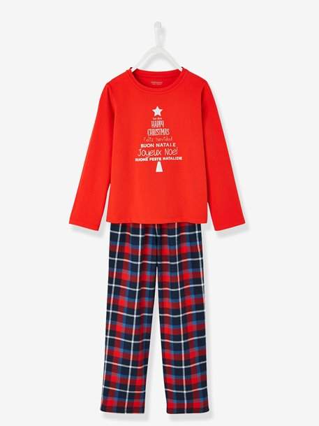 Boys' Bi-Material Pyjamas - red bright solid with desig