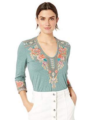 Johnny Was JWLA By Women's 3/4 Sleeve DEEP Scoop T-Shirt
