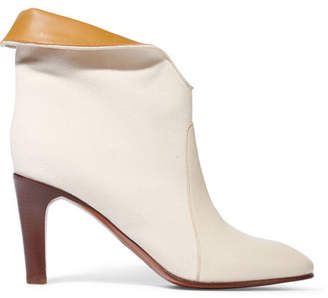 Chloé - Leather-paneled Canvas Ankle Boots - Off-white