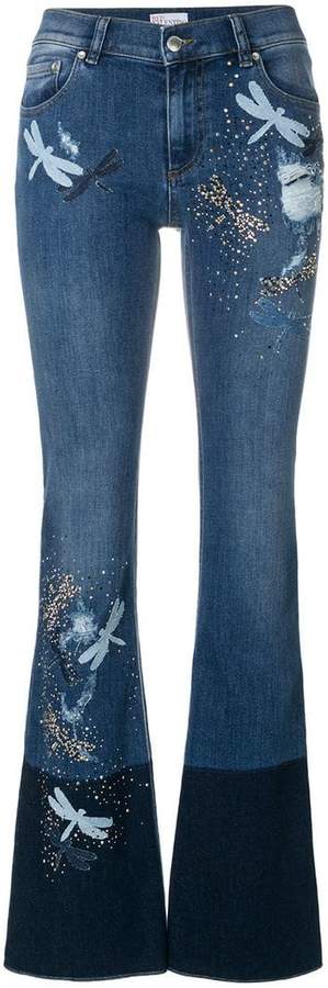 dragonfly patch bootcut jeans