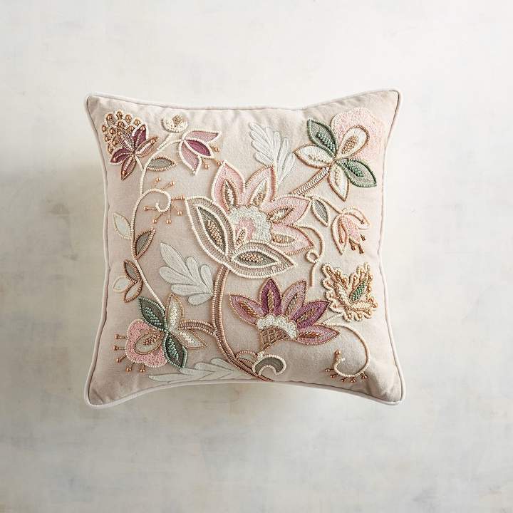 Embellished Blush Jacobean Floral Pillow