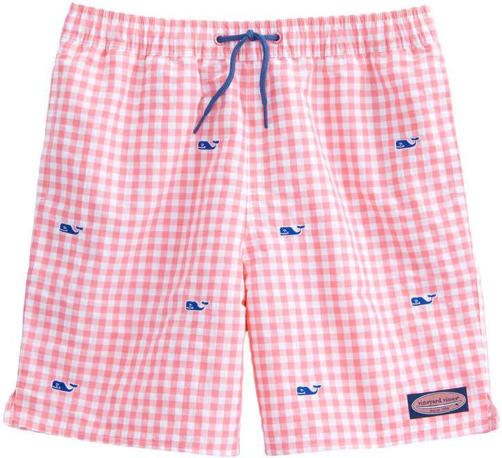 Boys Micro Gingham Whale Embroidered Chappy Trunks
