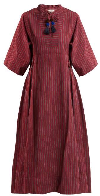 Ines bell-sleeve striped cotton dress