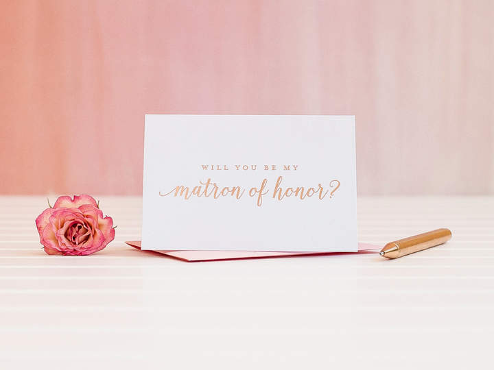 Etsy Will You Be My Matron of Honor card in Rose Gold Foil bridal party card ask bridesmaid card wedding