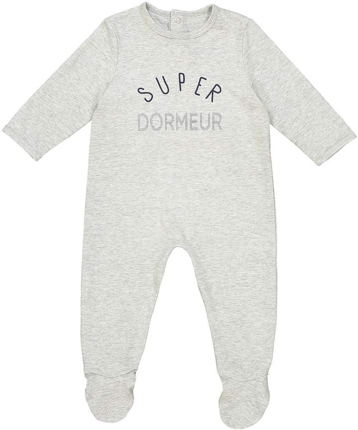 La Redoute Collections Grey Marl Slogan Sleepsuit, Birth - 3 Years