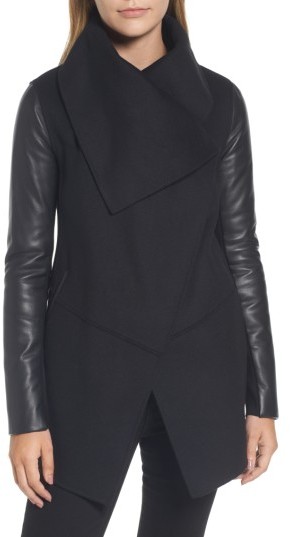 Vane Asymmetrical Leather Sleeve Coat