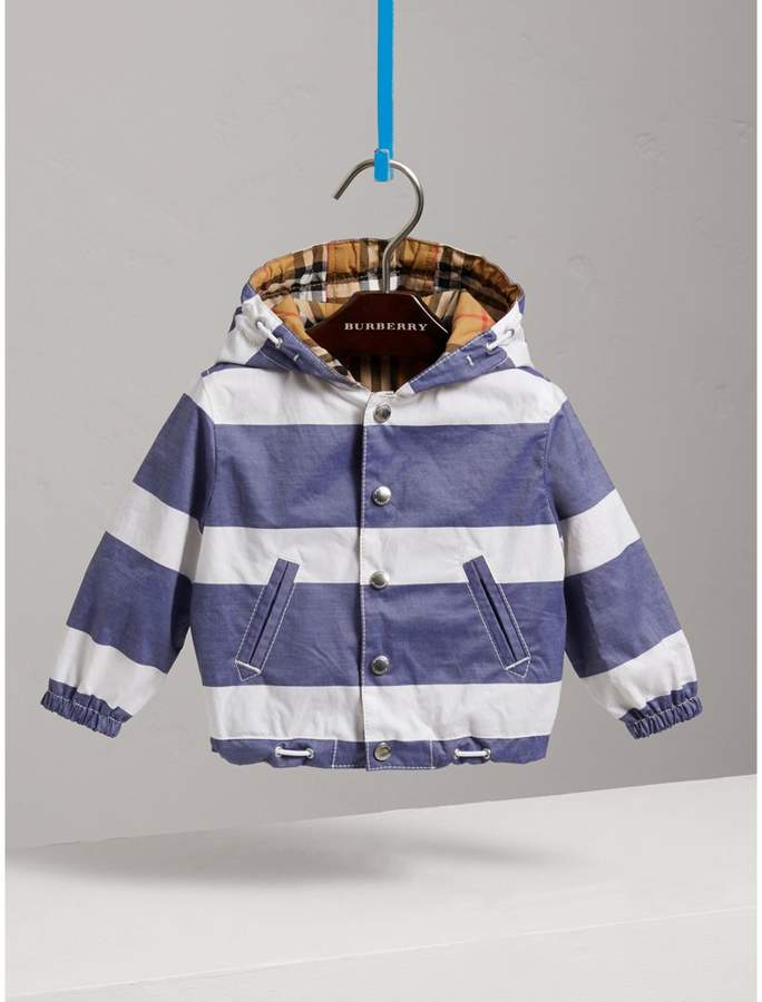 Reversible Stripe and Vintage Check Hooded Jacket