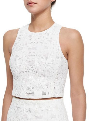 Rebecca Taylor Netted Lace Sleeveless Crop Top