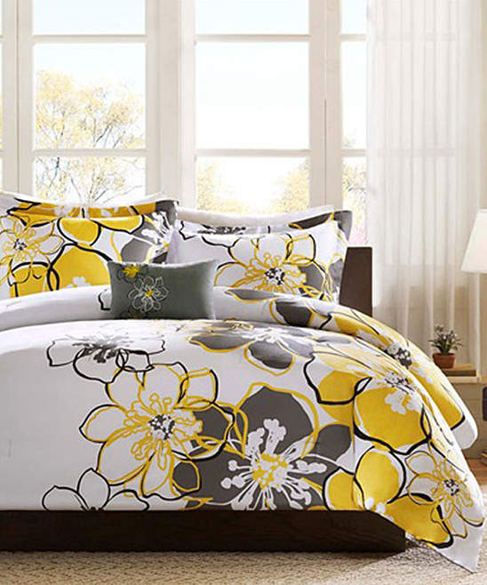 Gray & Yellow Floral Carley Comforter Set