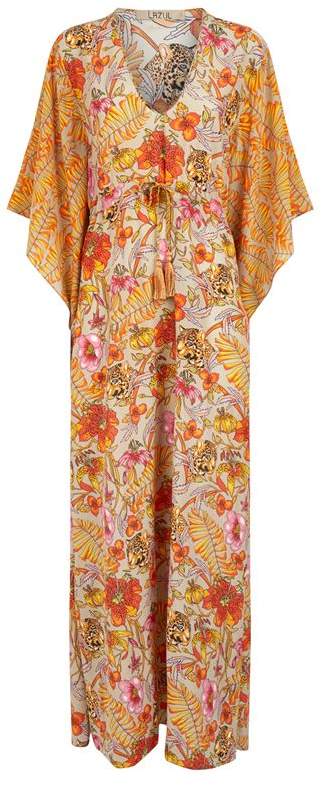 Lazul Leopard Print Silk Maxi Kaftan