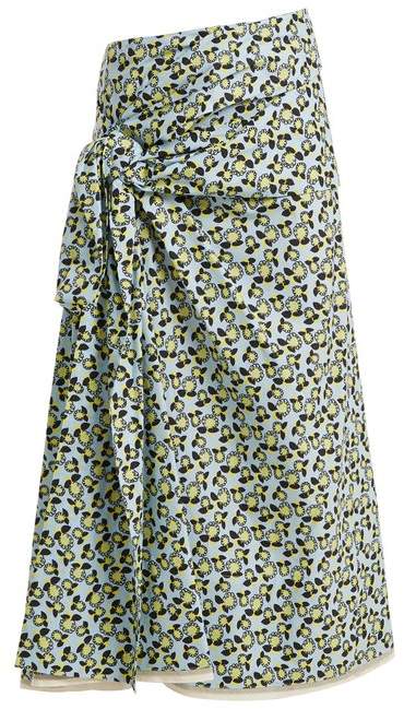 Plumeria-print cotton-poplin skirt