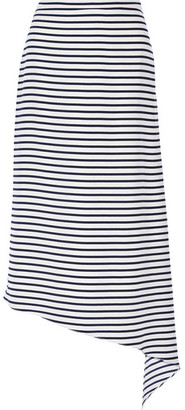 Tibi - Identity Stripe Asymmetric Silk Midi Skirt - Navy