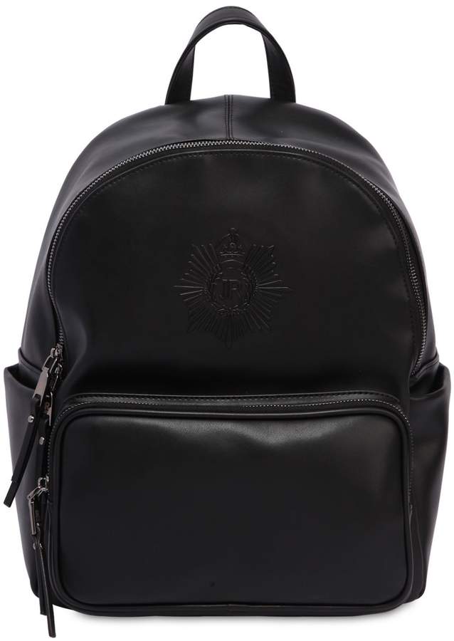 Logo Embossed Faux Leather Backpack