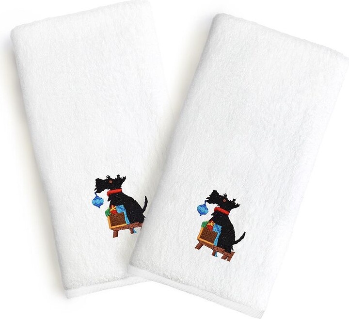 Linum Home Textiles Scottie Dog Holiday Embroidered Luxury 2-pack Hand Towels