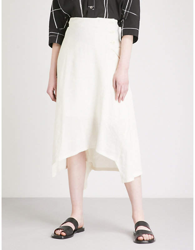 Ys Asymmetric-hem linen-blend skirt