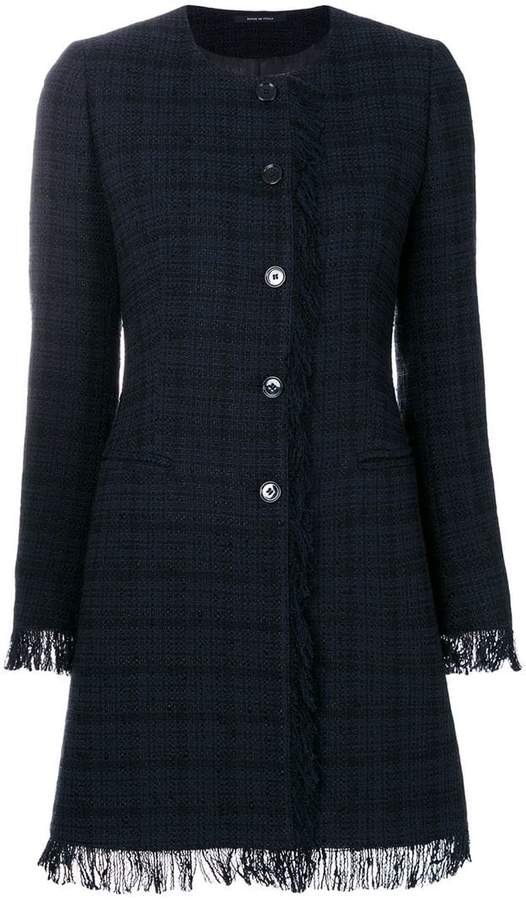 plaid fringed coat