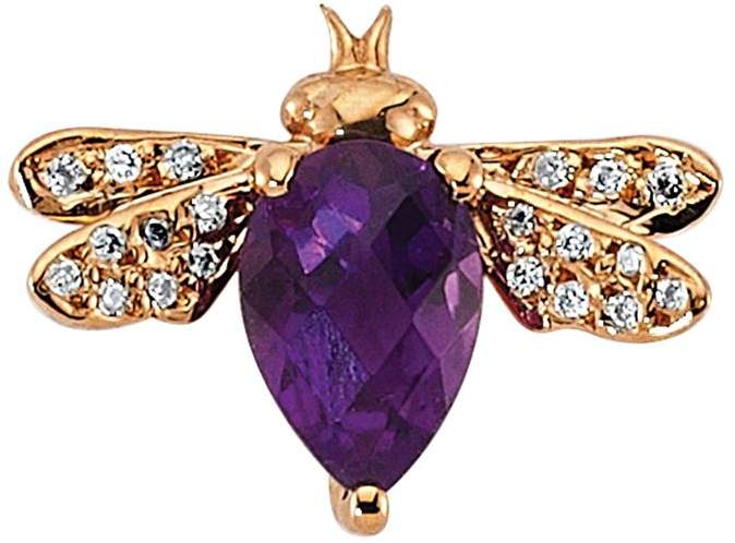 Bee Goddess Rose Gold Diamond and Amethyst Queen Bee Earring