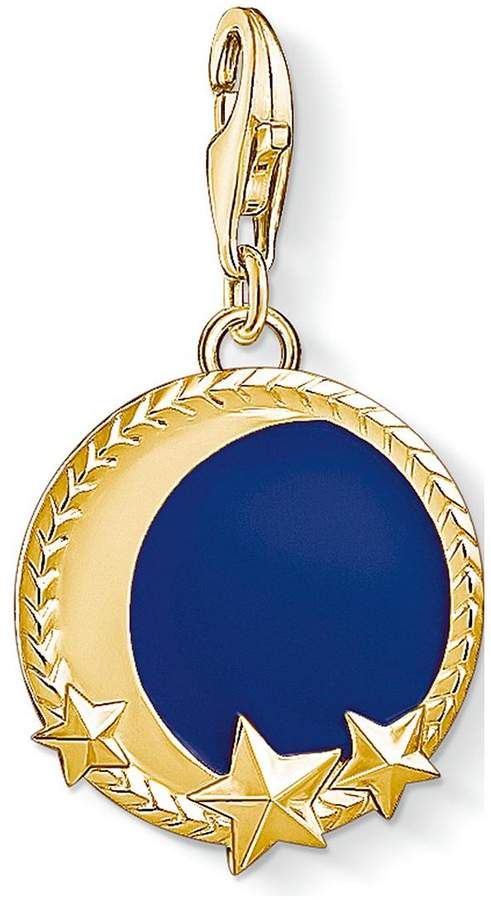18k Gold Plate Sterling Silver Blue Enamel Moon And Stars Charm