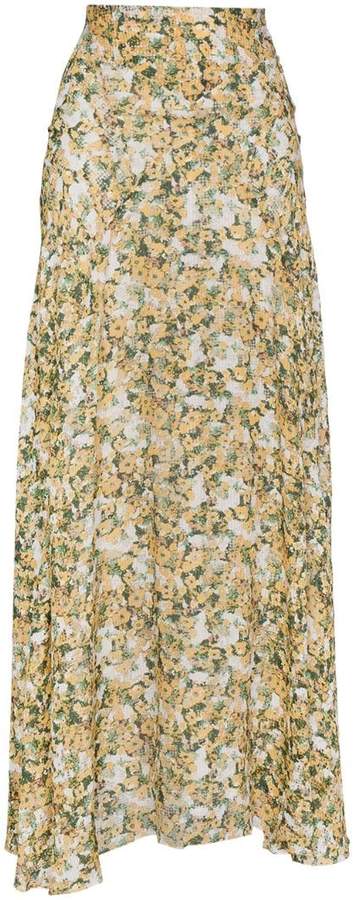 Silk Floral Print Maxi Skirt