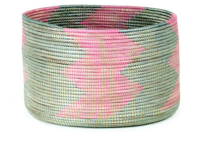 Pink & Silver Chevron Knitting Basket